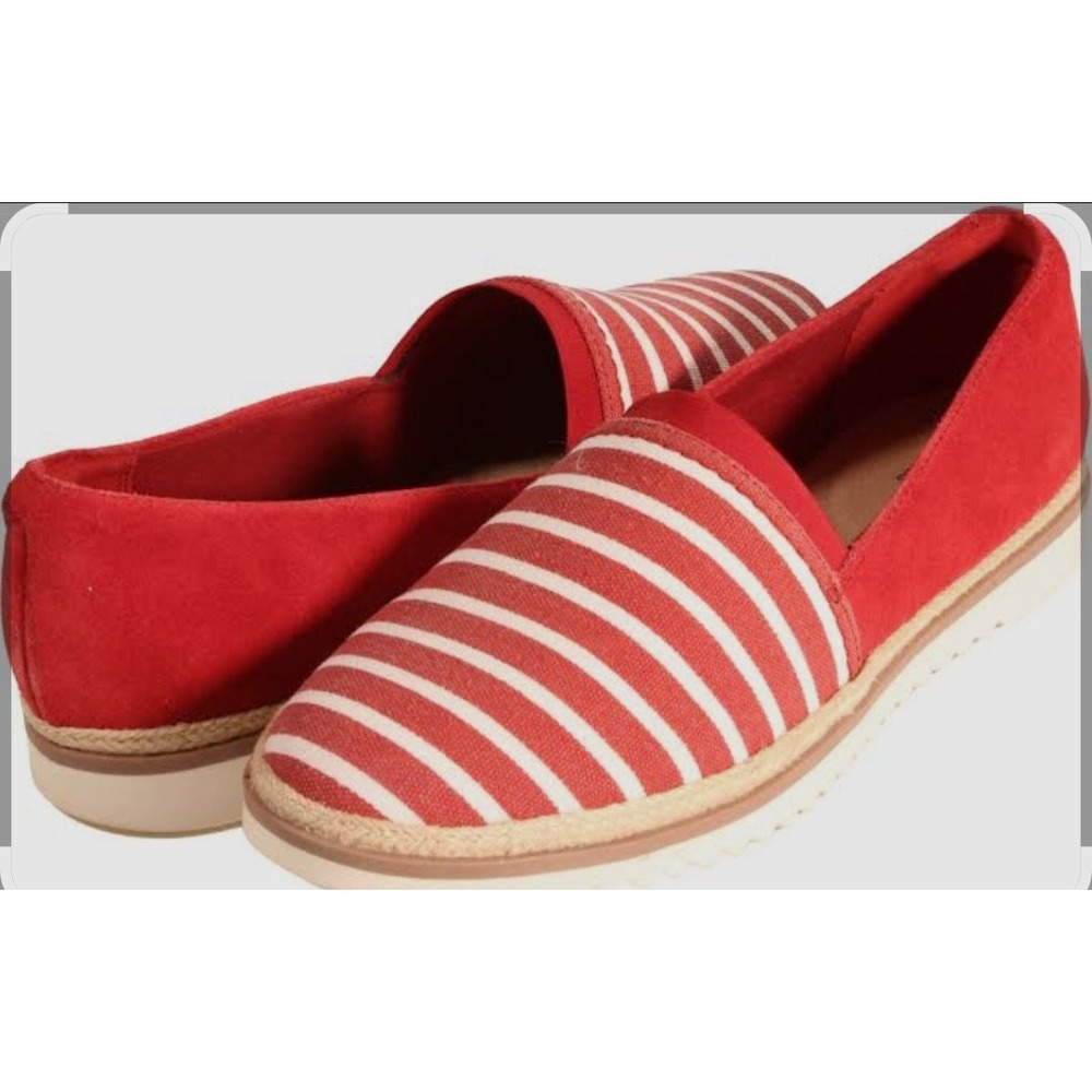 Clarks‎ Red White Stripe Espadrille Slip On Flats Women Size 9 Comfort Shoes